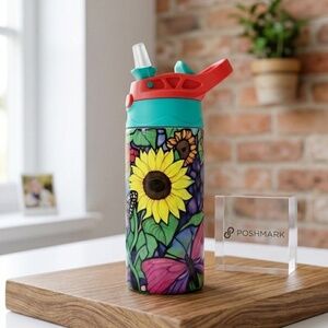 20oz Stained Glass Floral Skinny Tumbler – Sunflower & Butterfly Design